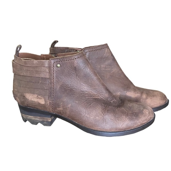 Sorel Lolla Bootie Sz 8.5 Side Zip Ankle Boots Leather Distressed Low Rise - Picture 2 of 9